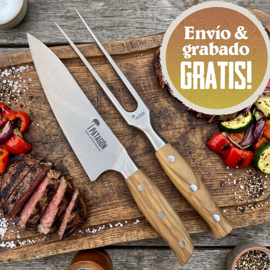 Set Parrillero 2 piezas Cuchillo + Tenedor PATAGÓN - OLIVO