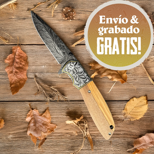 Corta pluma plegable Acero Inox. Recubierto PATAGÓN - DAMASQUINADA