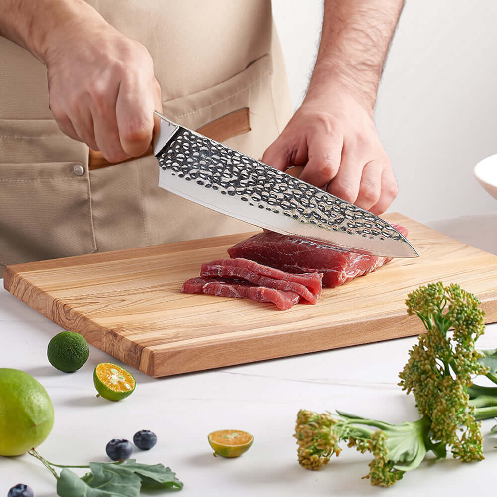 Cuchillo Asador Acero Damasco 67 capas PATAGÓN - OLIVO MARTILLADO (7390549082214)