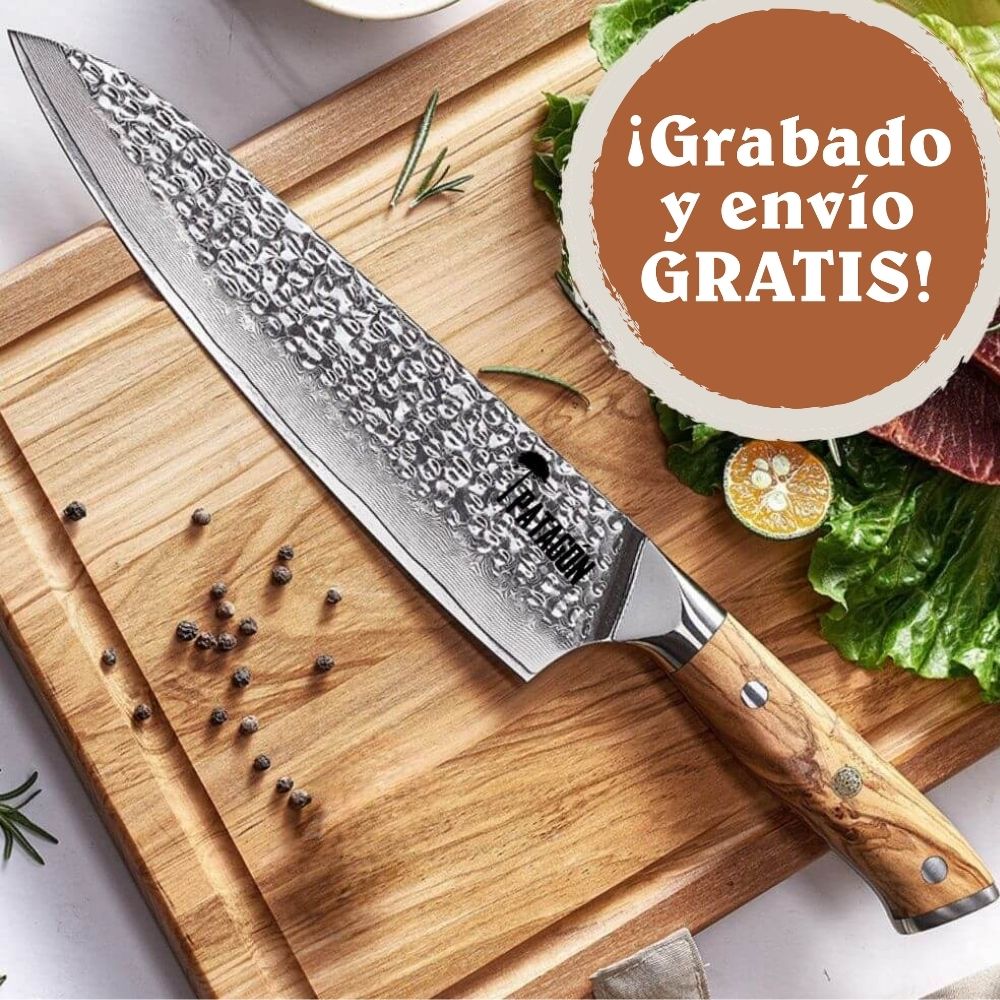 Cuchillo Asador Acero Damasco 67 capas - OLIVO MARTILLADO (7390549082214)