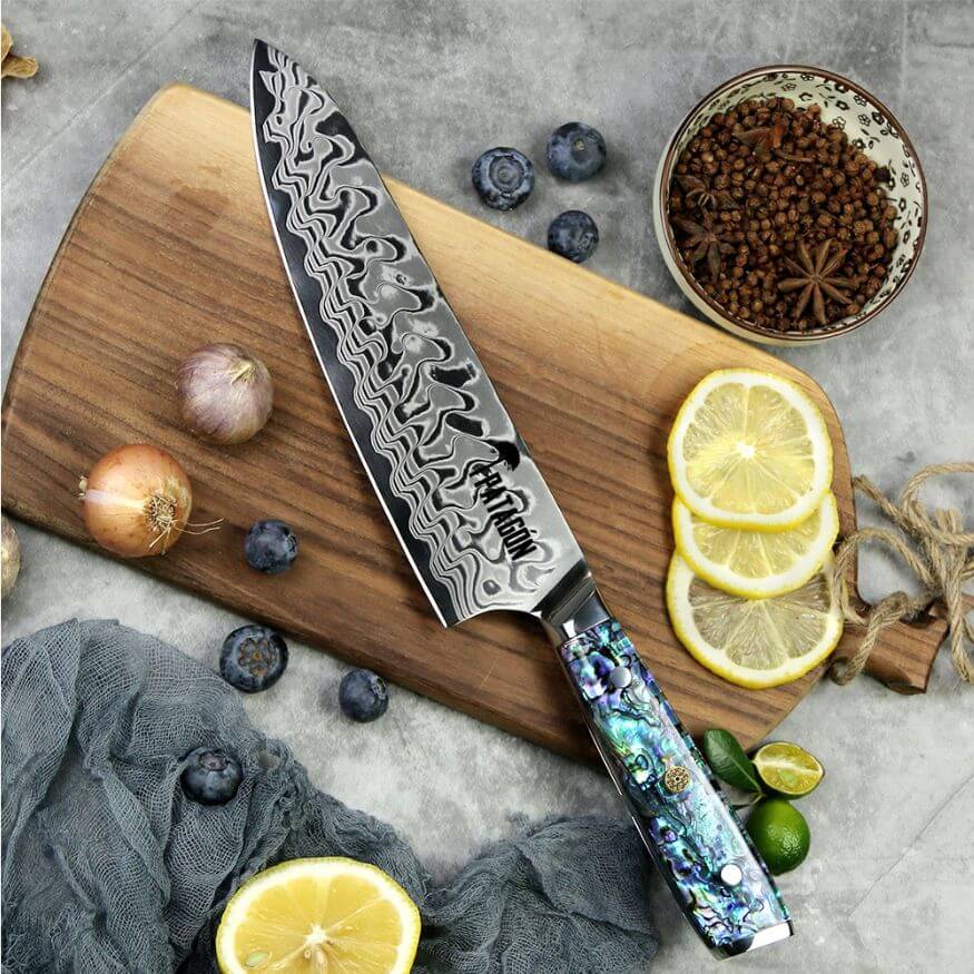 Cuchillo Chef Acero Damasco 45 capas hoja 21 cm - NÁCAR DE MAR (7461142528102)