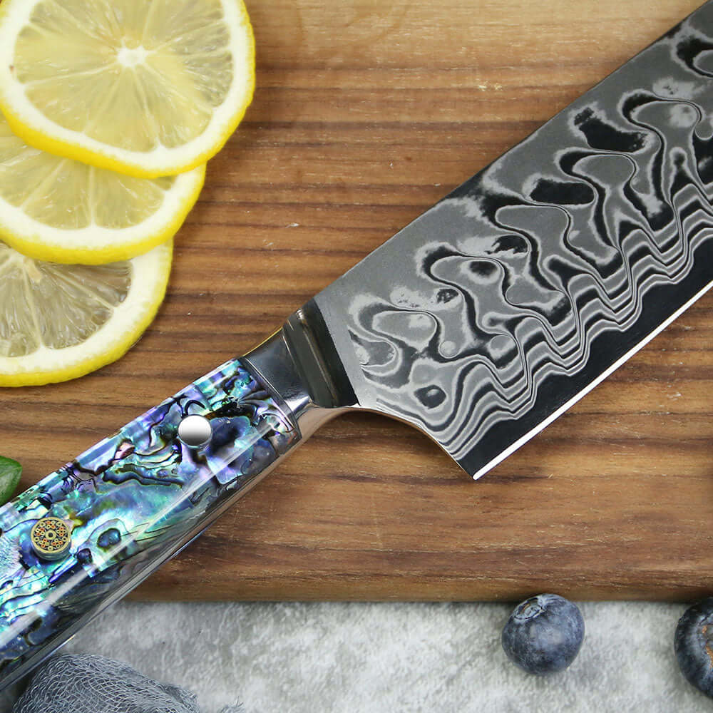 Cuchillo Chef Acero Damasco 45 capas hoja 21 cm - NÁCAR DE MAR (7461142528102)