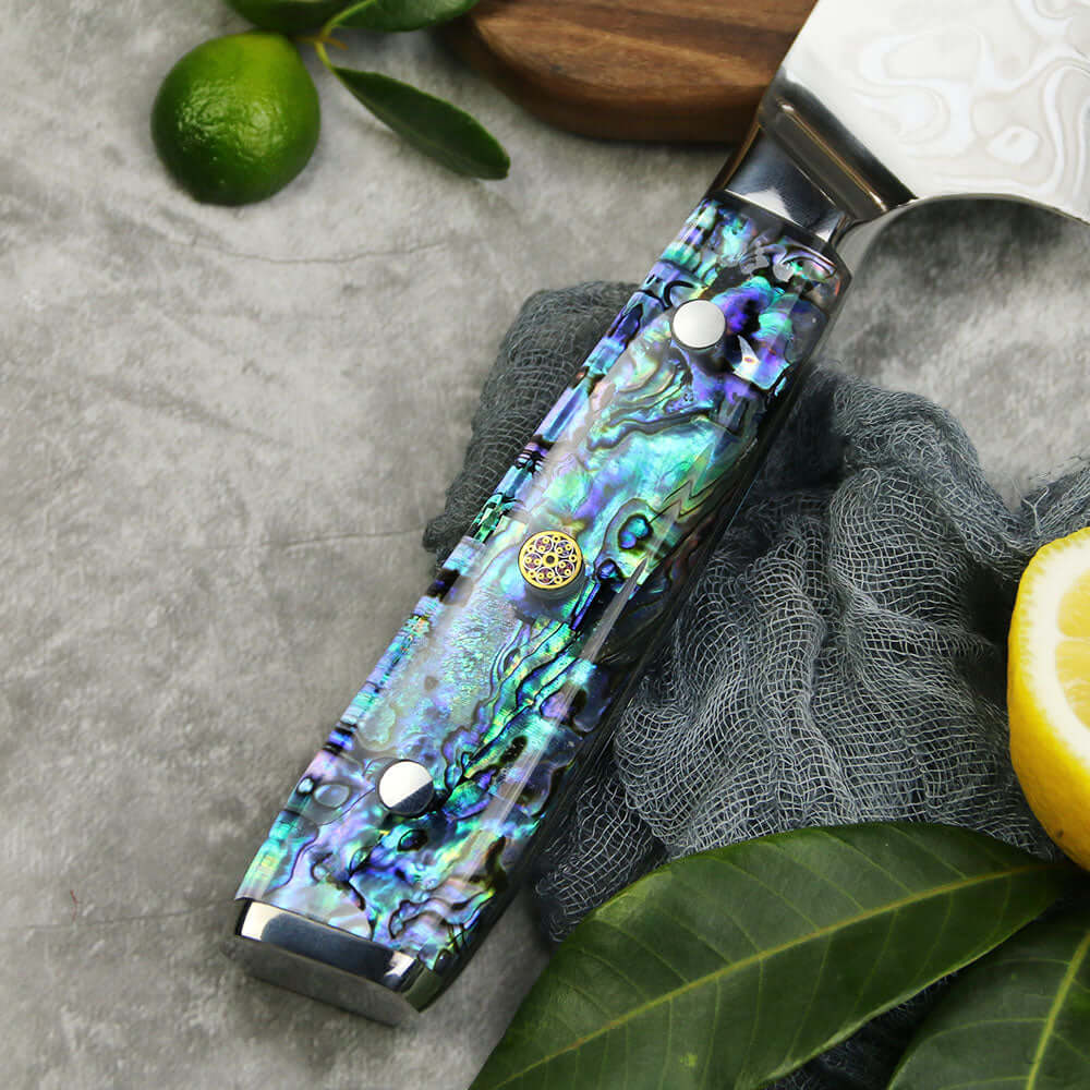 Cuchillo Chef Acero Damasco 45 capas hoja 21 cm - NÁCAR DE MAR (7461142528102)