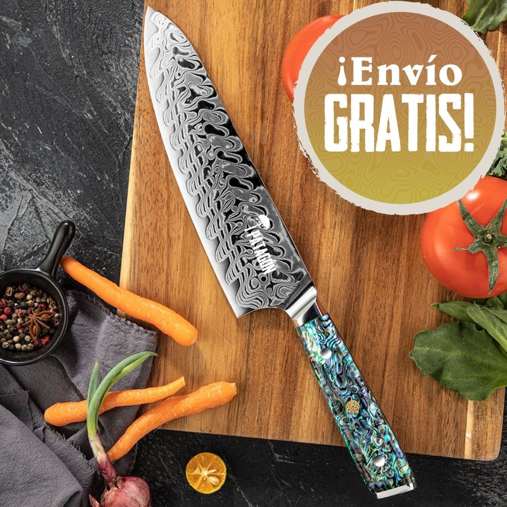Cuchillo Chef Acero Damasco 45 capas hoja 21 cm - NÁCAR DE MAR (7461142528102)