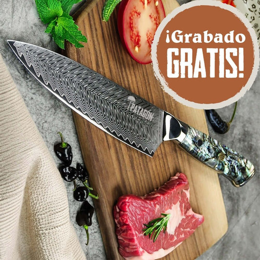 Cuchillo Chef Acero Damasco 67 capas Hoja 20 cm - NÁCAR DEL PACÍFICO