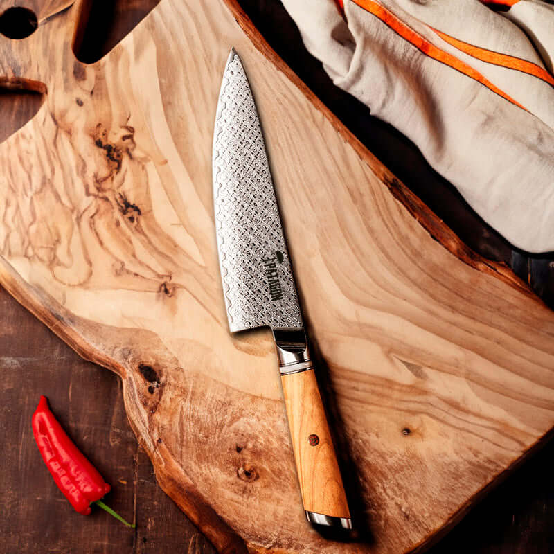 LLUVIA AUSTRAL - Cuchillo Chef Damasco 67 capas hoja 20 cm PATAGÓN - Cuchillos Mundo Patagon (6927823470694)