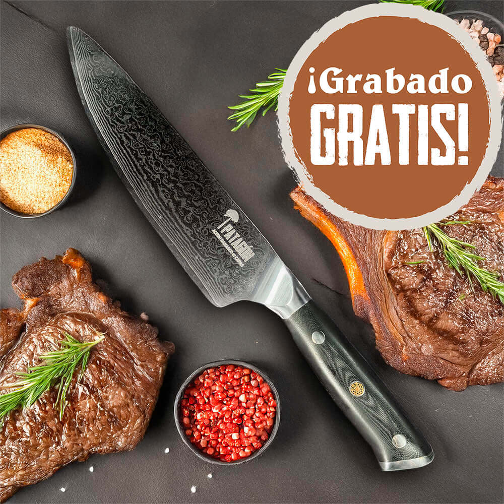 Cuchillo Chef Damasco 67 capas hoja 20 cm PATAGÓN - CARBONO - Cuchillos Mundo Patagon