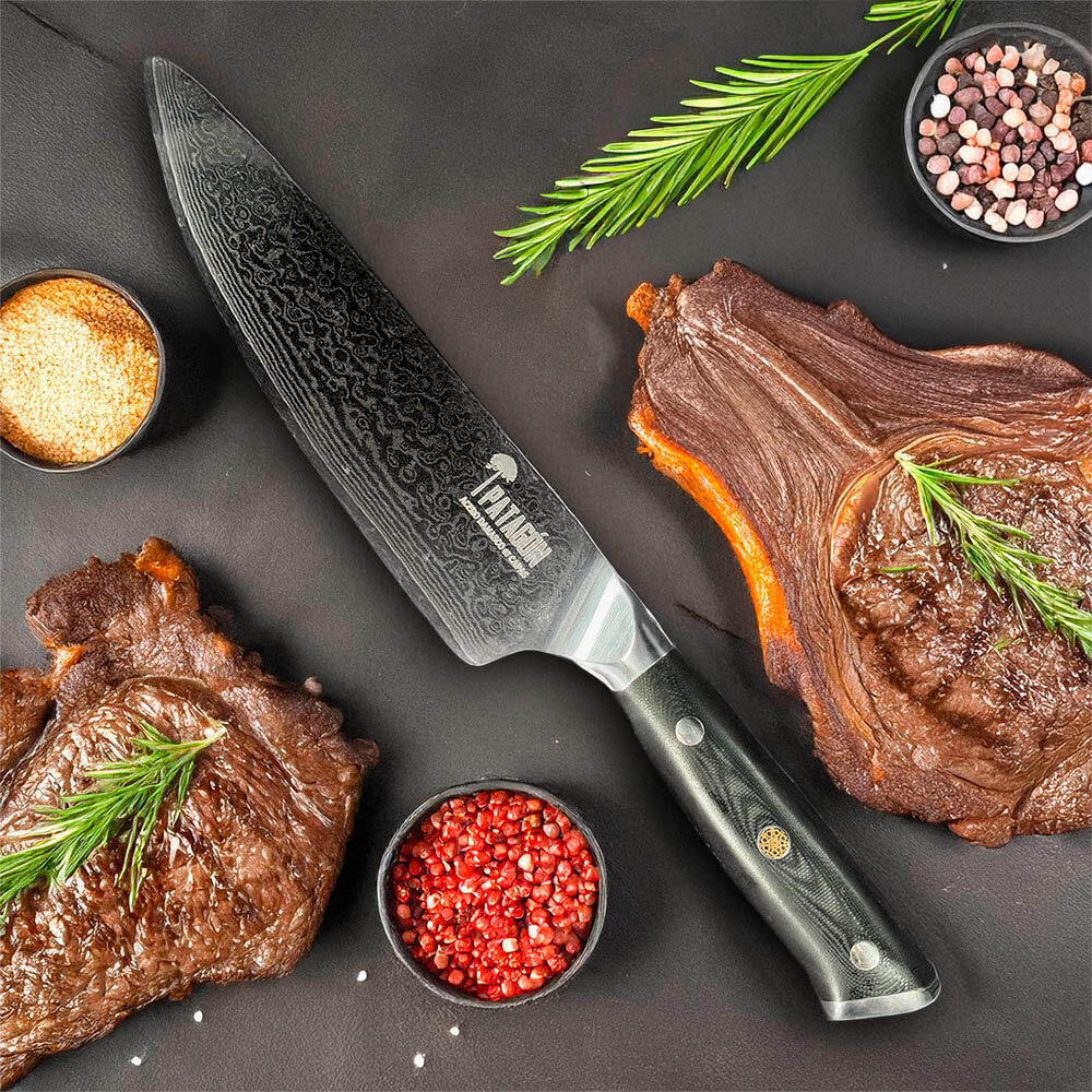 Cuchillo Chef Damasco 67 capas hoja 20 cm PATAGÓN - CARBONO - Cuchillos Mundo Patagon