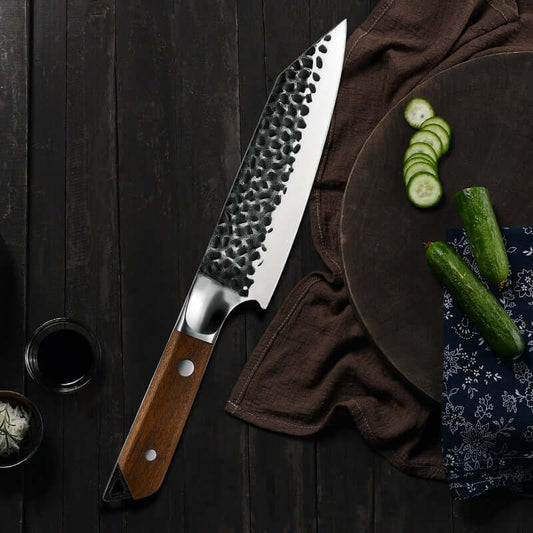 Cuchillo Kiritsuke "Cuchillo del Chef Japonés" 3 capas Palo Rosa 18 cm Martillado (6957295665254)