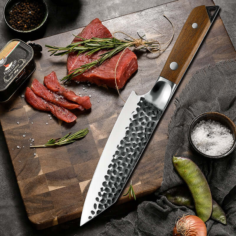 Cuchillo Kiritsuke "Cuchillo del Chef Japonés" 3 capas Palo Rosa 18 cm Martillado