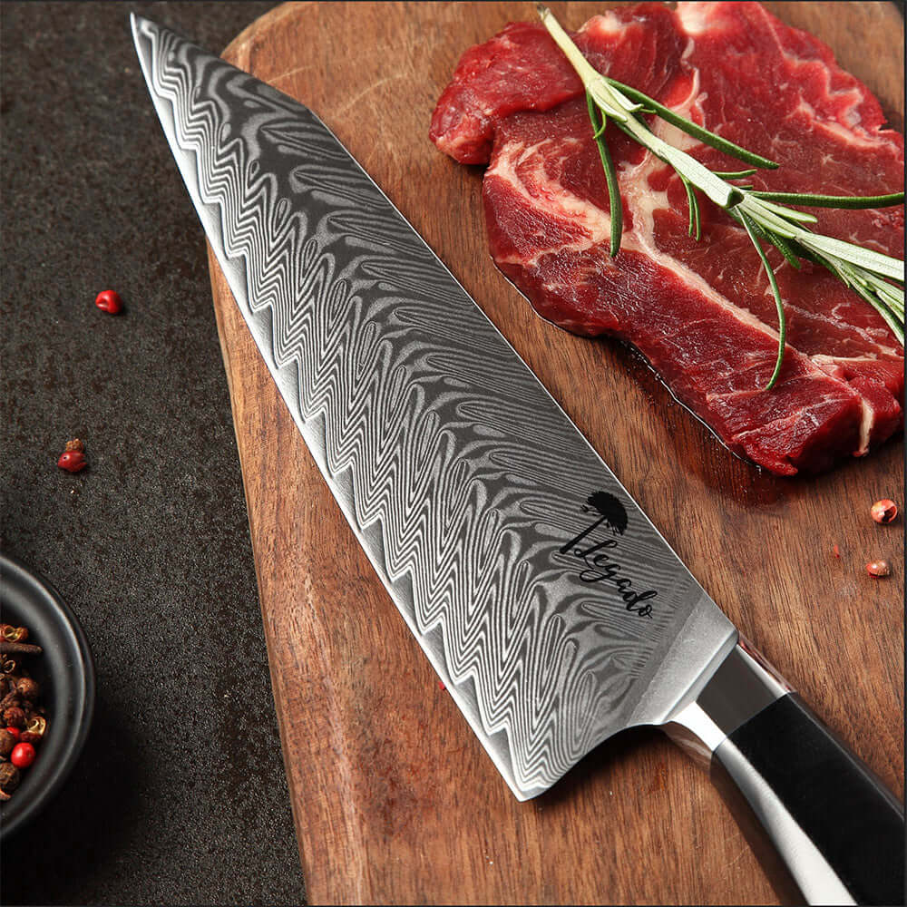 Cuchillo Kiritsuke Damasco 67 capas hoja 20 cm LEGADO - MEDIA NOCHE - Cuchillos Mundo Patagon