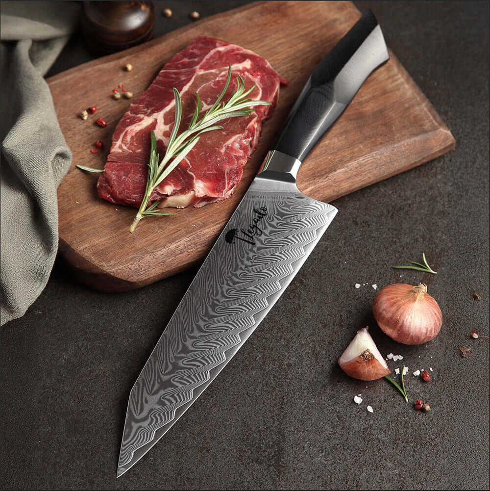 Cuchillo Kiritsuke Damasco 67 capas hoja 20 cm LEGADO - MEDIA NOCHE - Cuchillos Mundo Patagon