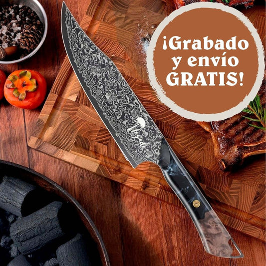Cuchillo Parrillero Acero Damasco 67 capas hoja 20 cm - SALVAJE (7743104647270)