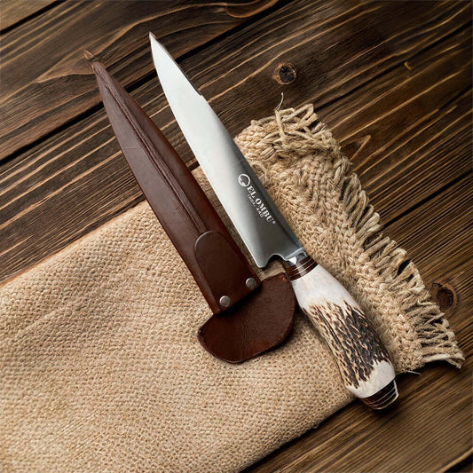 Cuchillo Parrillero hoja 20 cm Artesanal Asta Ciervo EL OMBU - GAUCHO - Cuchillos Mundo Patagon