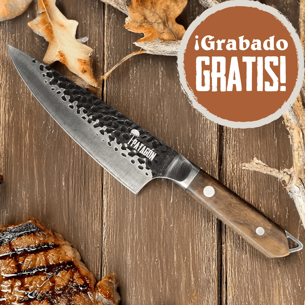Cuchillo Parrillero inox. 3 capas hoja 20 cm Martillado PATAGÓN - PIÑON (6842312458342)