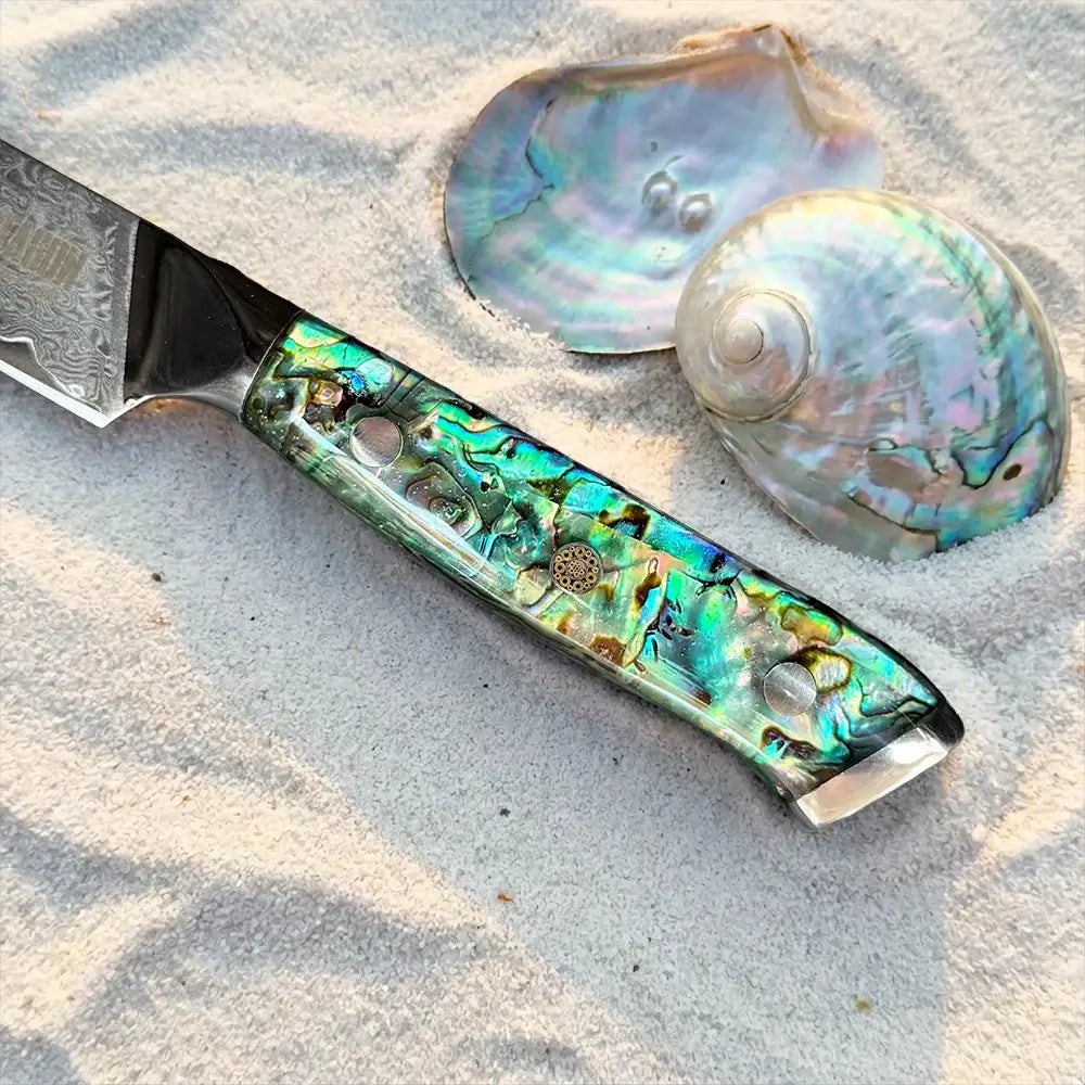 Cuchillo Puntilla Damasco 67 capas hoja 10 cm - NÁCAR DE MAR (7309209305190)