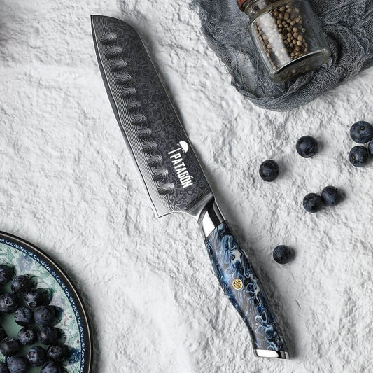 Cuchillo Santoku Acero Damasco 67 capas hoja 18 cm - GLACIAR