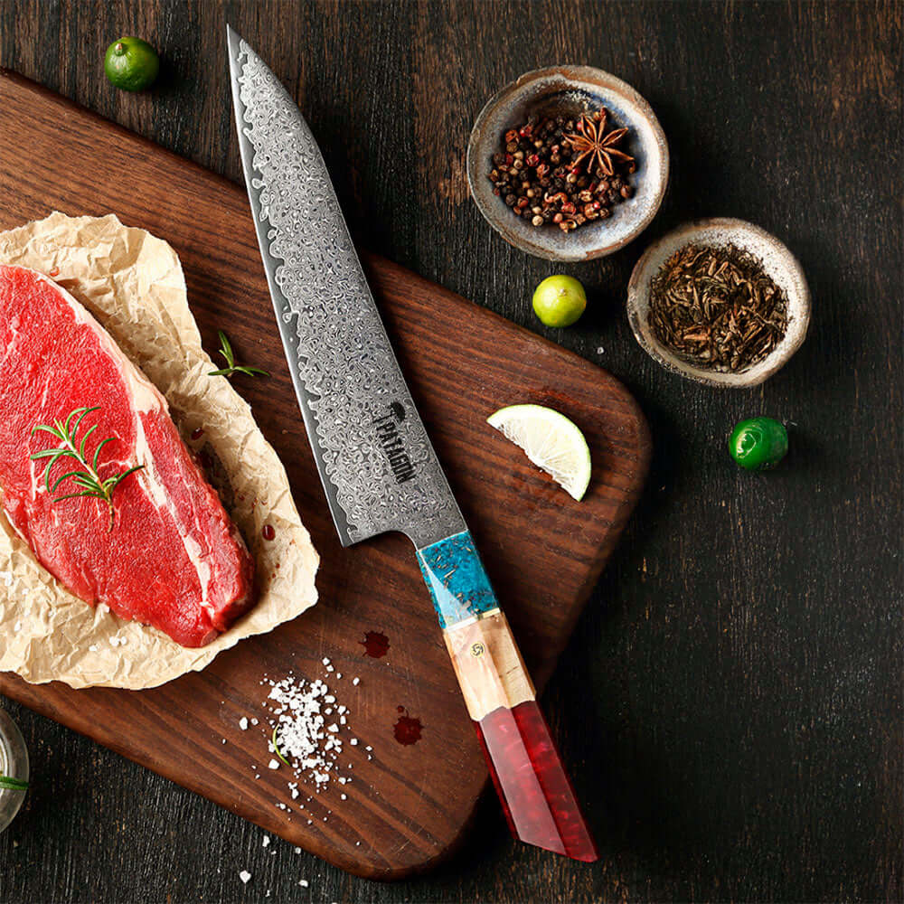 Cuchillo de Cocina Acero Damasco 67 capas hoja 21 cm - 3 COLORES (6870490185830)