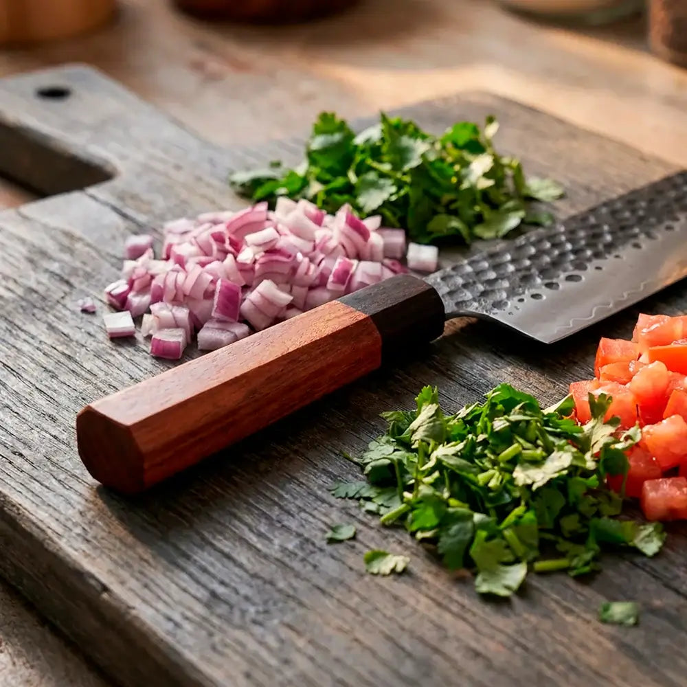 Cuchillo Nakiri Acero Revestido 3 capas hoja 18 cm - PALO ROSA (8007094272102)