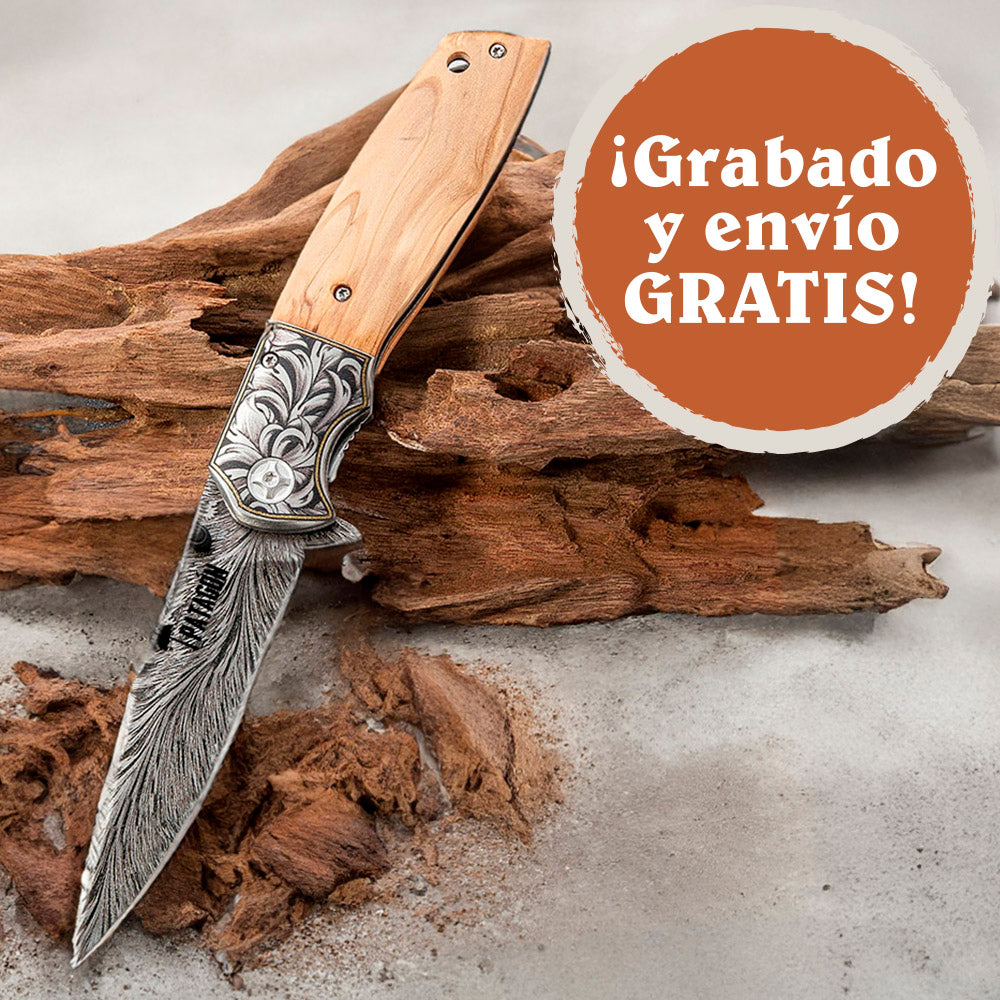 DAMASQUINADA - Corta pluma plegable Acero Inox. Recubierto PATAGÓN