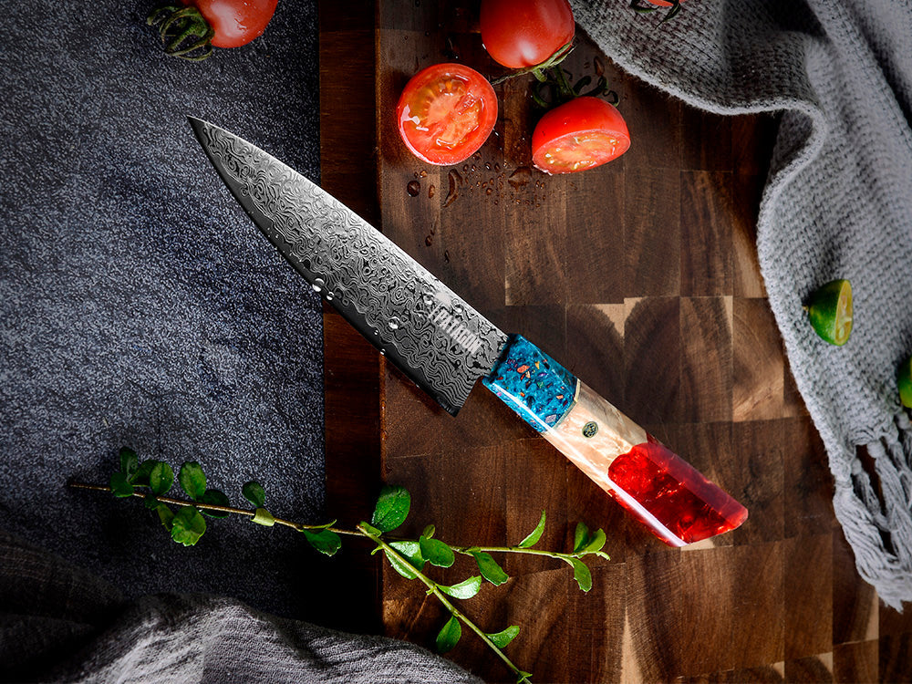 3 COLORES - Cuchillo Utilitario Damasco 67 capas 14 cm PATAGÓN