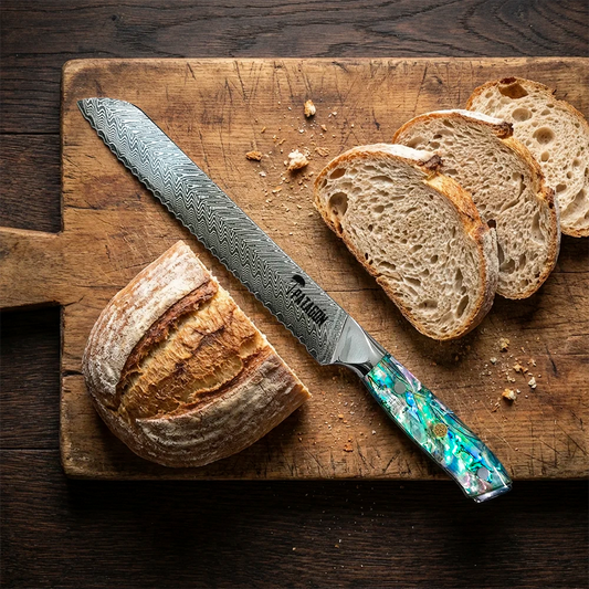 Cuchillo Pan Acero Damasco 67 capas Hoja 20 cm - NÁCAR DEL PACÍFICO