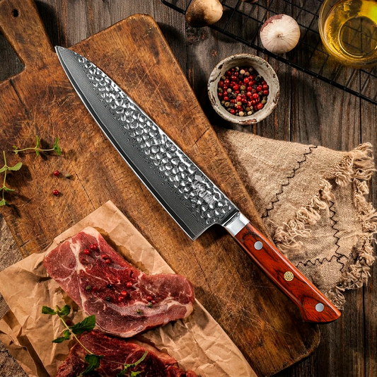 Cuchillo Gyuto Acero Damasco 67 capas hoja 20 cm - SANDALO ROJO (8007103840358)