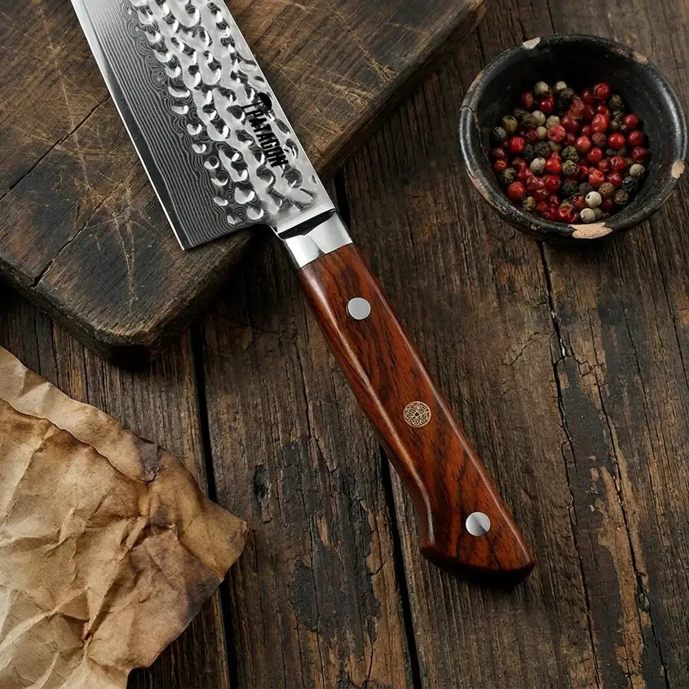 Cuchillo Gyuto Acero Damasco 67 capas hoja 20 cm - SANDALO ROJO (8007103840358)