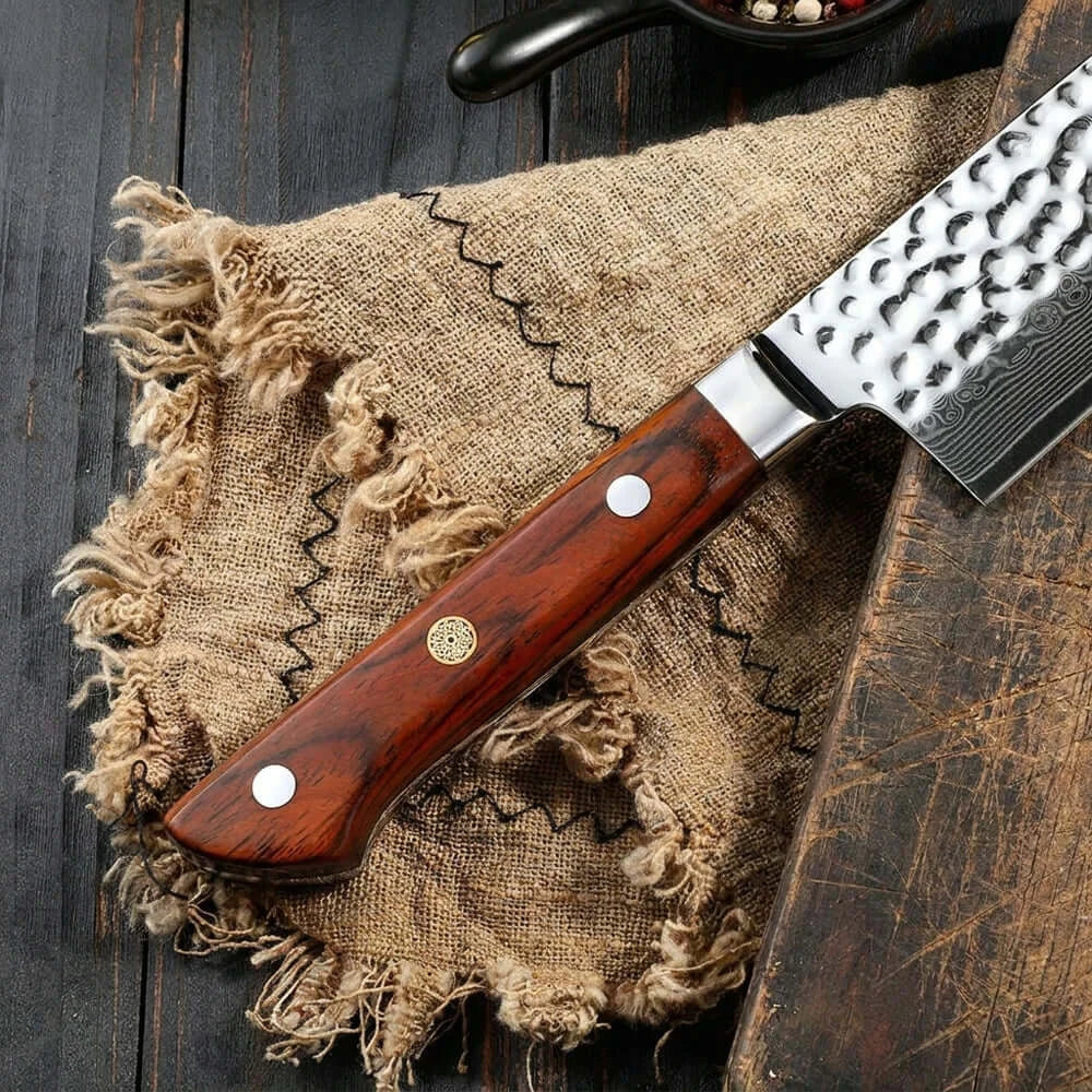 Cuchillo Gyuto Acero Damasco 67 capas hoja 20 cm - SANDALO ROJO (8007103840358)
