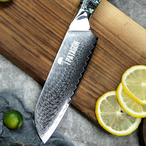 NÁCAR DE MAR - Santoku Damasco 67 capas hoja 18 cm PATAGÓN