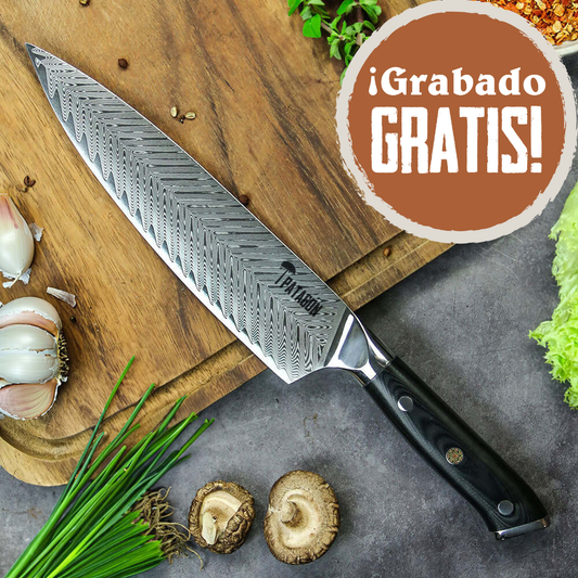 Cuchillo Parrillero Acero Damasco 67 capas hoja 20 cm - KUERVO