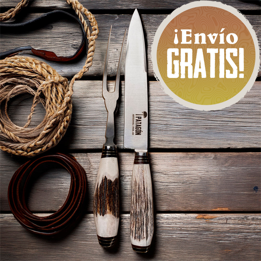 GAUCHO - Set Verijero Parrillero Artesanal Asta Ciervo 20 cm PATAGÓN - Cuchillos Mundo Patagon