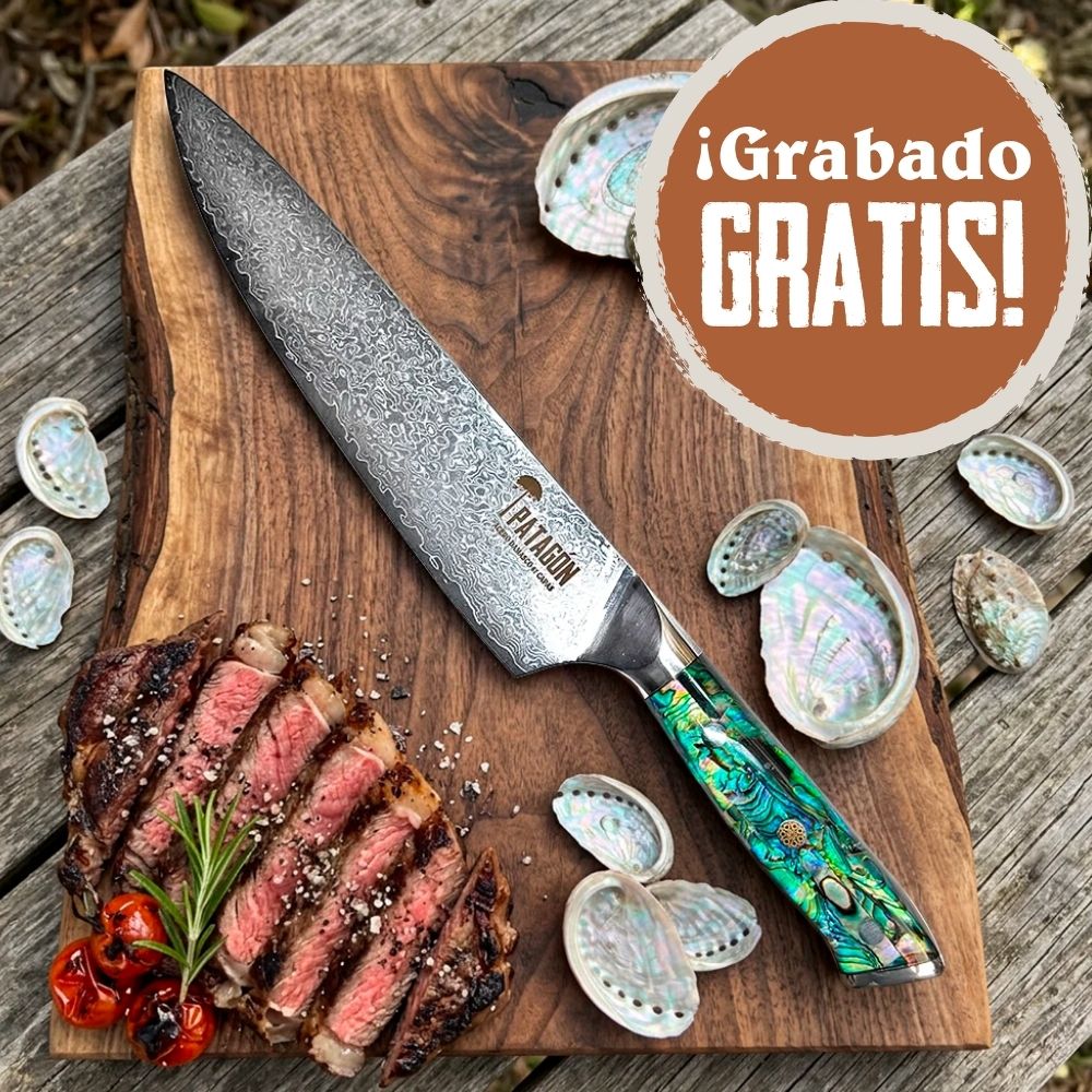 Cuchillo de cocina Acero Damasco 67 capas hoja 20 cm - GOTAS NÁCAR