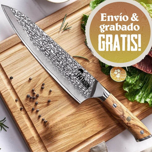 Cuchillo Asador Acero Damasco 67 capas - OLIVO MARTILLADO