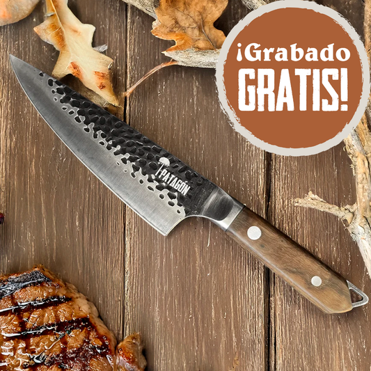 Cuchillo Parrillero inox. 3 capas hoja 20 cm Martillado PATAGÓN - PIÑON