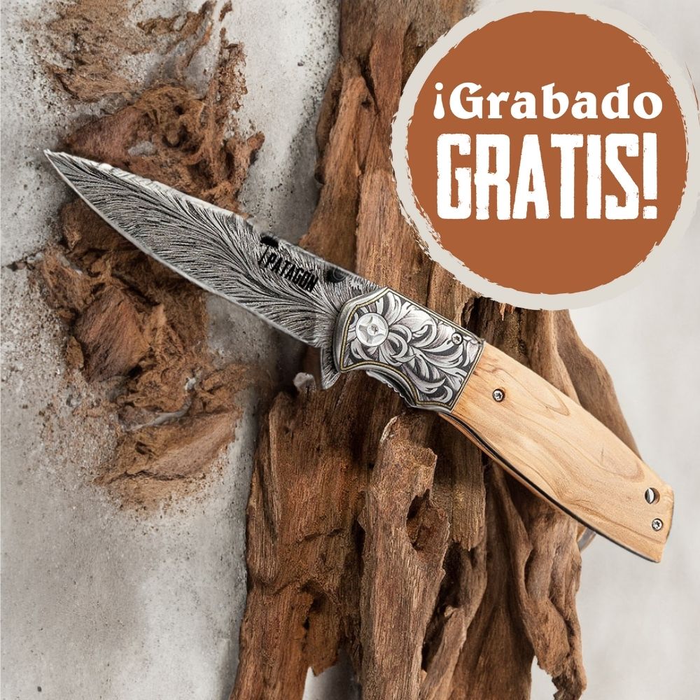 DAMASQUINADA - Corta pluma plegable Acero Inox. Recubierto PATAGÓN