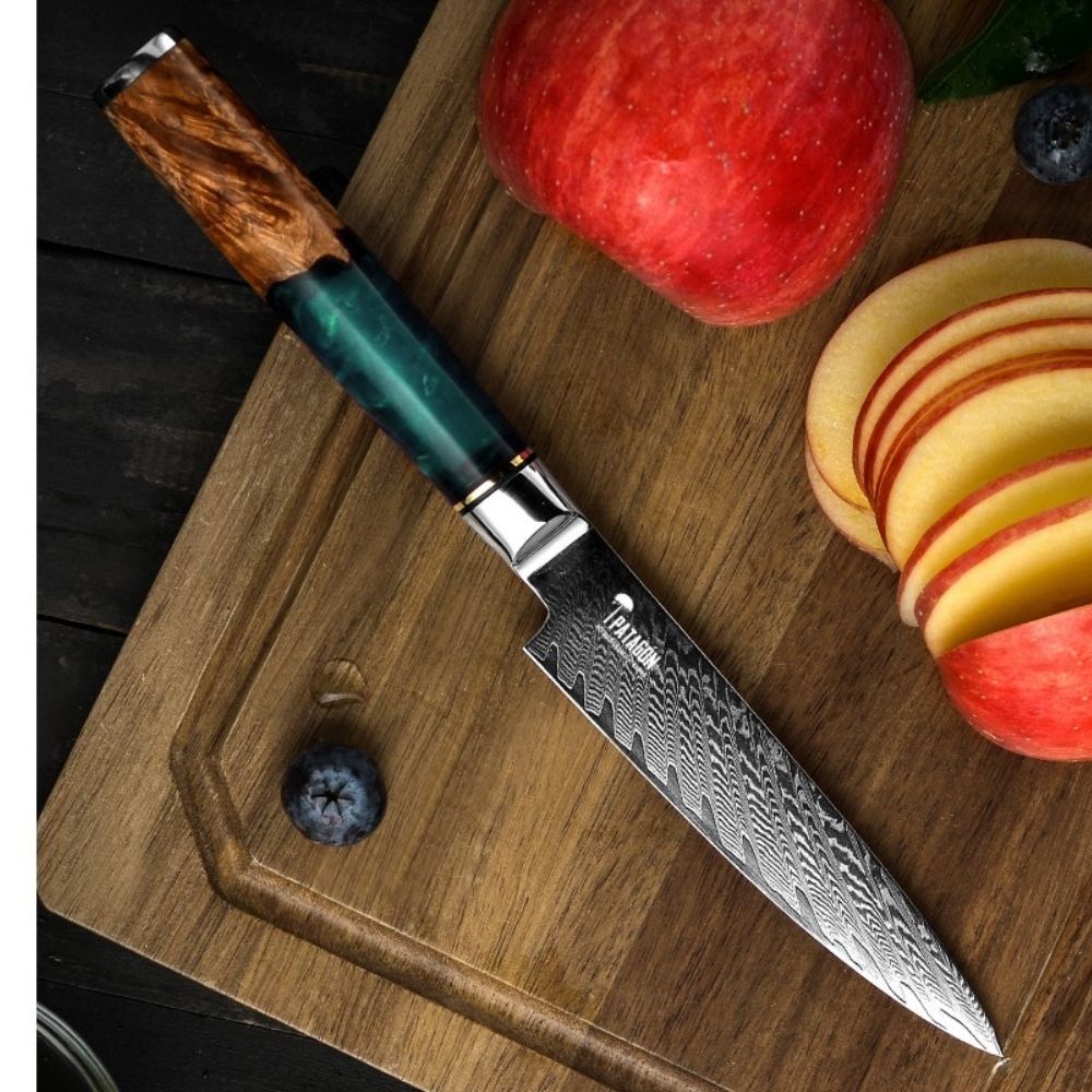 LAGO AZUL - Cuchillo Puntilla Damasco 67 capas hoja 13 cm PATAGÓN - Cuchillos Mundo Patagon