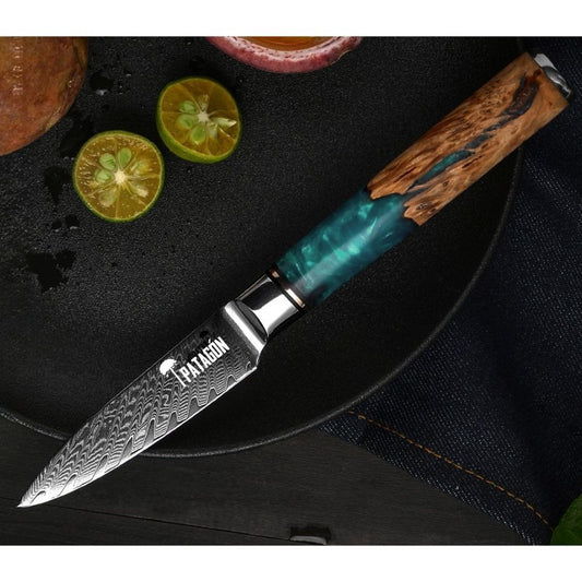 LAGO AZUL - Cuchillo Puntilla Damasco 67 capas hoja 9 cm PATAGÓN