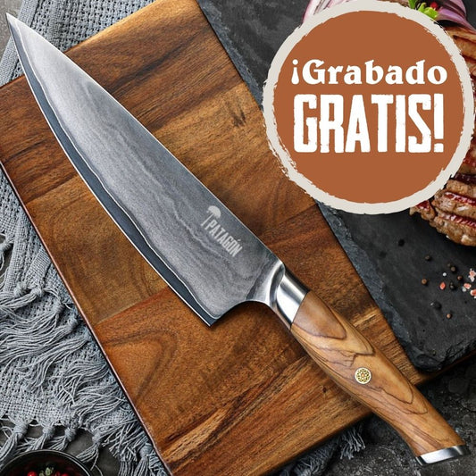 HUEMUL - Cuchillo Asador Chef Acero Revestido 3 capas hoja 20 cm PATAGÓN
