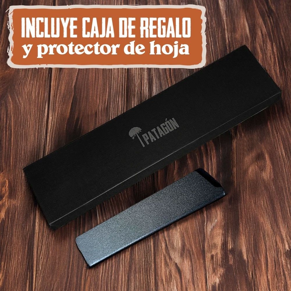 SÁNDALO MARTILLADO - Cuchillo Asador Acero Damasco 67 capas Hoja 20 cm PATAGÓN