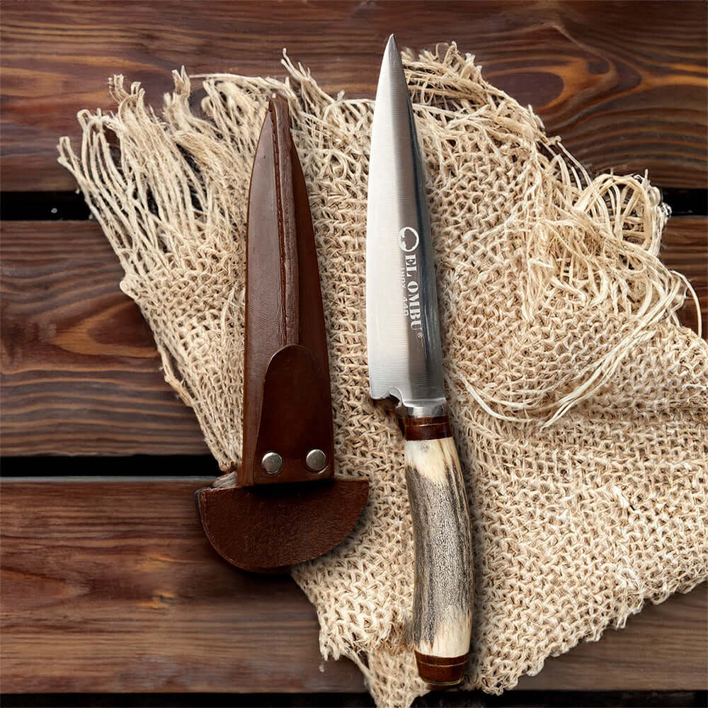 GAUCHO - Cuchillo Verijero Parrillero hoja 16 cm Artesanal Premium Asta Ciervo EL OMBU - Cuchillos Mundo Patagon