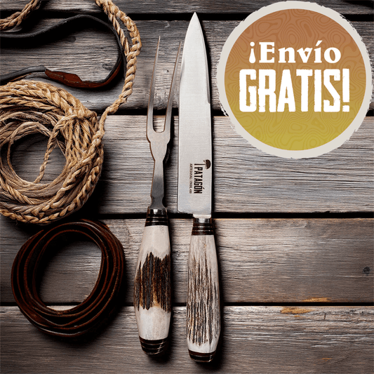 GAUCHO - Set Verijero Parrillero Artesanal Asta Ciervo 20 cm PATAGÓN - Cuchillos Mundo Patagon