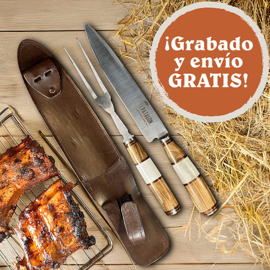 GAUCHO - Set Parrillero Artesanal Hueso Madera Hoja 20 cm PATAGÓN