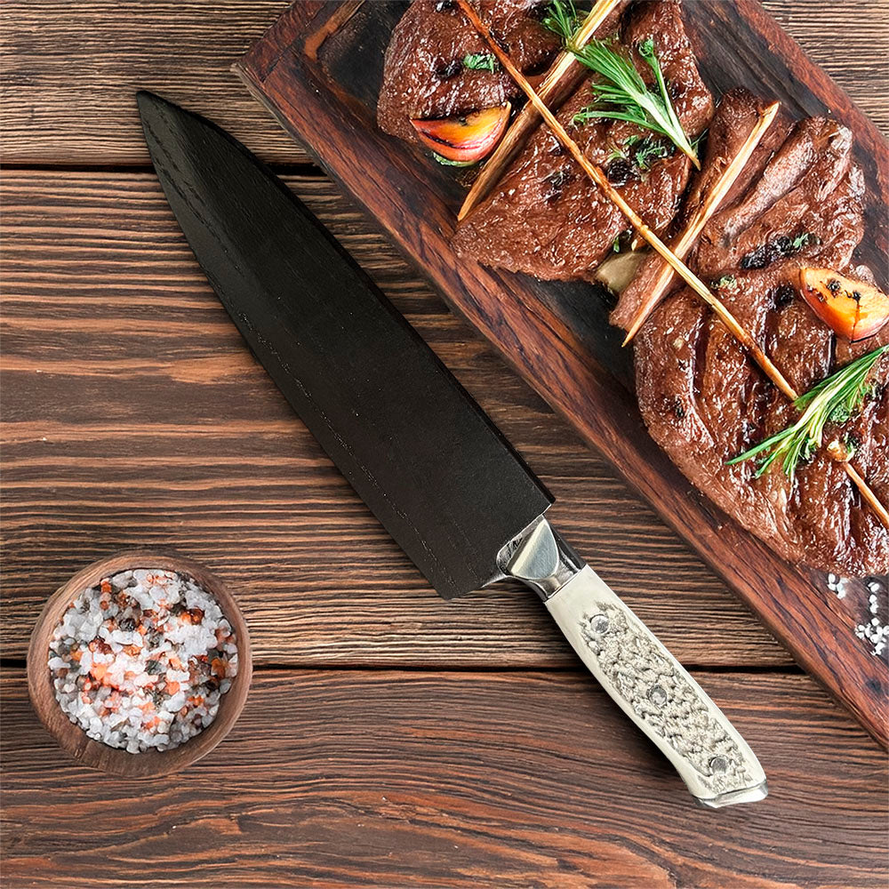 ÑANDÚ - Cuchillo Parrillero Artesanal hoja 20 cm Asta Ciervo PATAGÓN