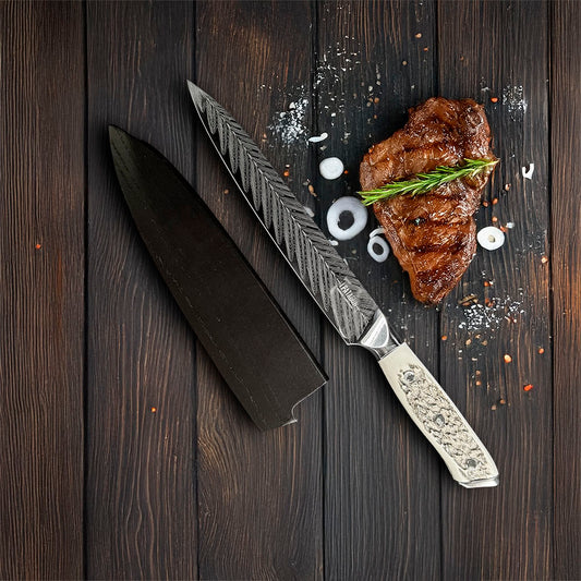 ÑANDÚ - Cuchillo Trinchar Parrillero hoja 20 cm Artesanal Asta Ciervo PATAGON