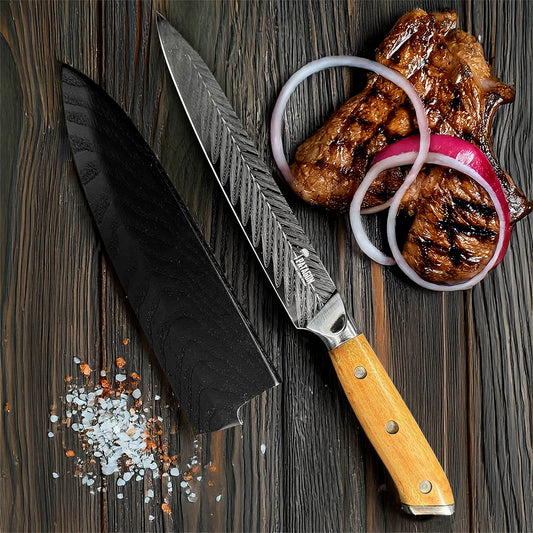ÑANDÚ - Cuchillo Trinchar Parrillero hoja 20 cm Artesanal Asta Ciervo PATAGÓN