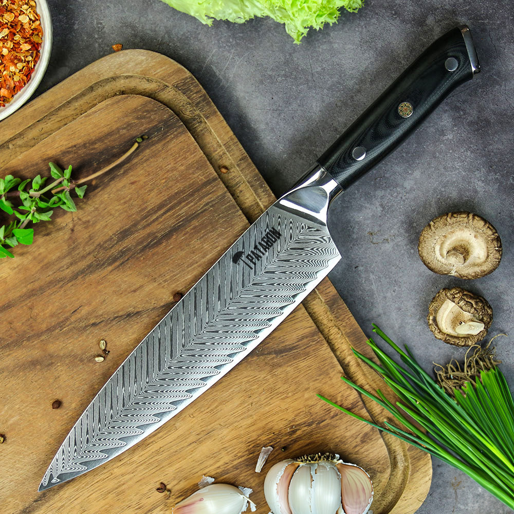 KUERVO - Cuchillo Chef Damasco 67 capas hoja 20 cm PATAGÓN