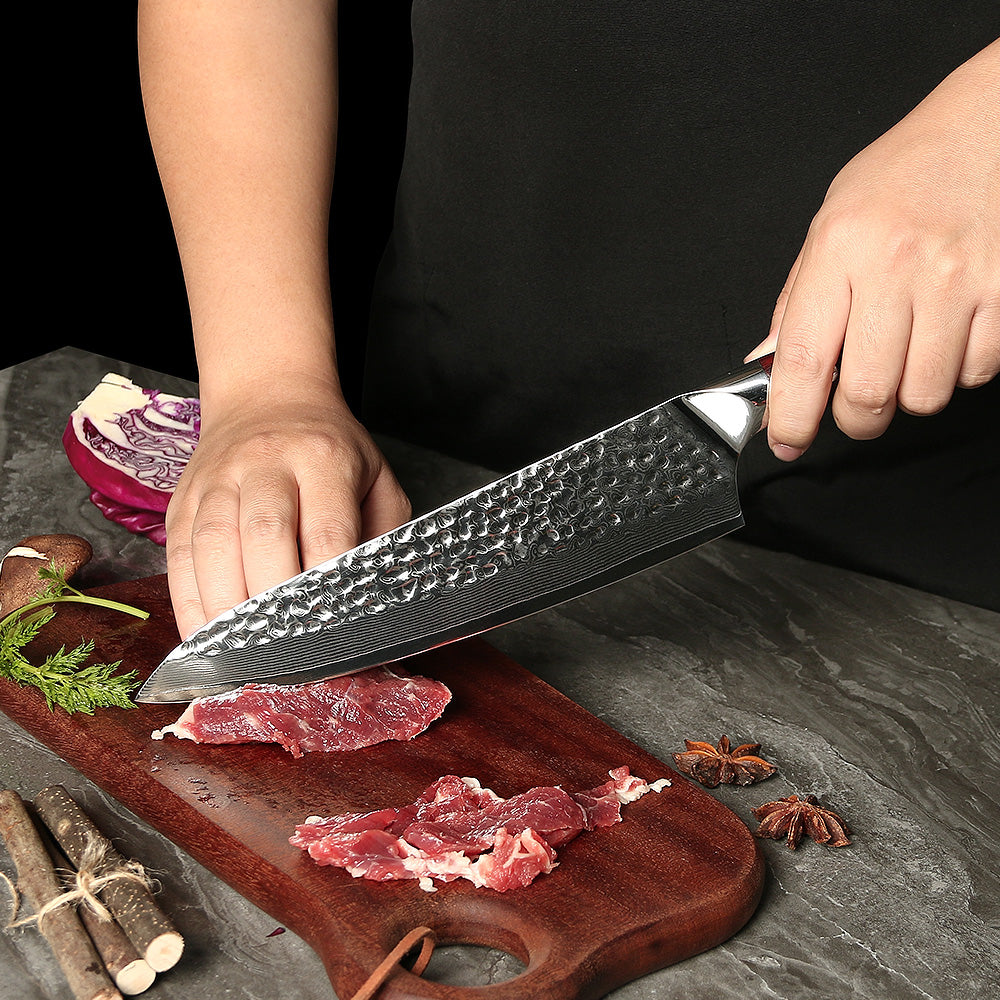 SÁNDALO MARTILLADO - Cuchillo Asador Acero Damasco 67 capas Hoja 20 cm PATAGÓN