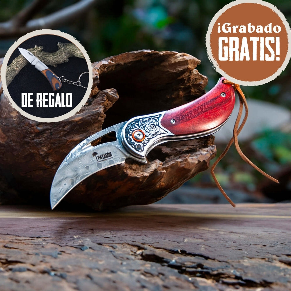 Cortapluma Damasco 89 capas PATAGÓN - KARAMBIT + Cortapluma Llavero Regalo