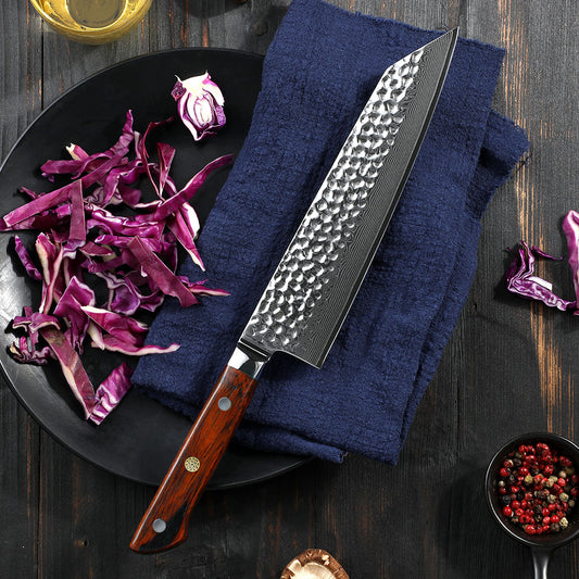 Cuchillo Kiritsuke Patagón Damasco 67 capas martillada hoja 20 cm